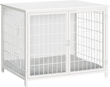 Клітка для собак з подушкою, 100 см, з двома дверцятами, з дерева, для маленьких, середніх та великих собак, біла ADCBW10701 (80 x 55 x 65 см)