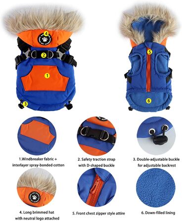 Водонепроникна зимова куртка для собак з флісовою підкладкою та світловідбиваючим дизайном для прогулянок та активного відпочинку. Колір: блакитний L