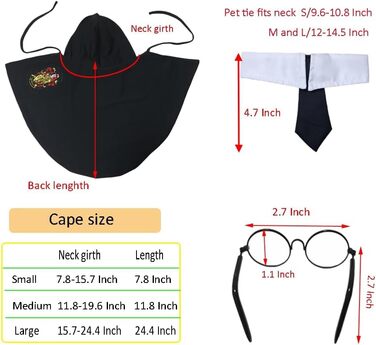 Костюм на Хелловін для собак та котів 3 в 1: магічний плащ, окуляри та краватка. Ідеально для косплею та святкування Хелловіну. Підходить для цуценят, котів та маленьких собак.