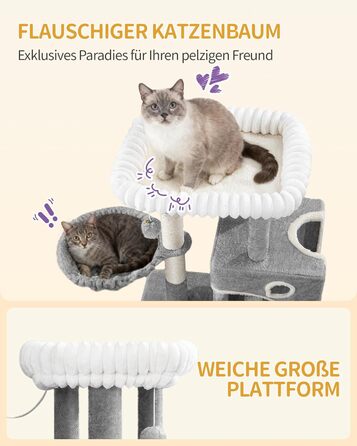 Кігтеточка для котів Hzuaneri, 98 см, з платформою, іграшками та кігтедраперами, сіра