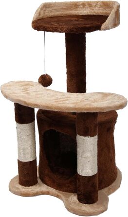 Дряпальня для котів Wiltec 67 см, чорно-біла з сизалю, платформа, будиночок та іграшковий м'яч, крізь котячий комплекс