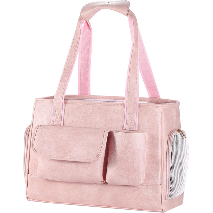 Сучасна переноска для тварин з шкіри, схвалена авіаперевізниками, рожева
