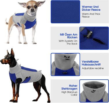 Теплий флісовий пуловер для собак - зимовий пуловер з подвійним шаром, розмір L, обхват грудей 48 см, обхват шиї 33 см, блакитний