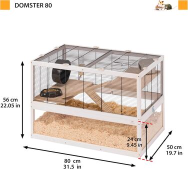 Клітка Ferplast Domster для хом'яків та мишей, 3 поверхи, з аксесуарами, метал/дерево FSC, прозора база 120x50x66.5 см