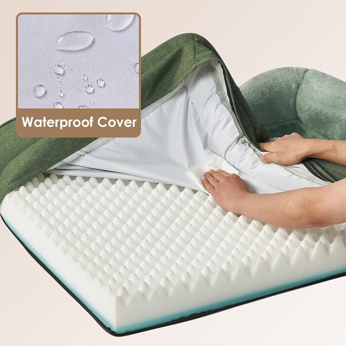 Ортопедичне ліжко для собак середніх порід, 91x68x17.5 см, Memory Foam, водонепроникне, з 4 бортиками, антиковзаюче, зелене