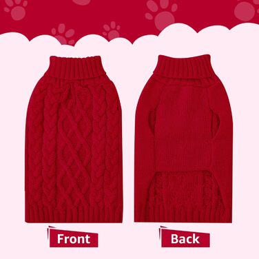 Пуловер для собак SlowTon, пуловер з коміром-стійкою для маленьких та середніх собак, теплий зимовий пуловер з отвором для повідка, червоний, розмір M