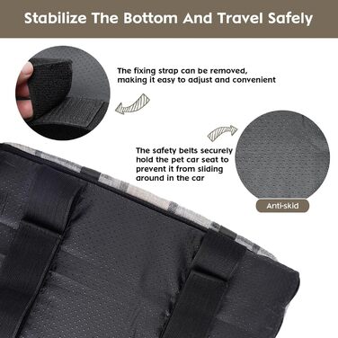 Автокрісло для собак та котів, середньої консолі, стабільне, з ременем, знімний, миючий, для собак та котів середніх порід до 6 кг (у клітинку)