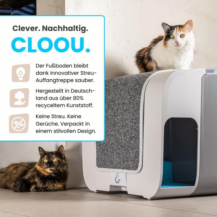 XL туалет для котів elly&bruce Cloou з кришкою і сходами, закритий лоток із високими бортами, для котів-стоївників, мінімум наповнювача у квартирі