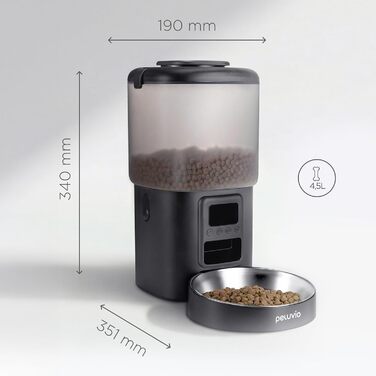 Автоматичний годувальник для собак Crispy з таймером, LCD-дисплеєм, резервним живленням (USB-C), нержавіюча сталь, 4.5 л, для сухого корму 5-15 мм