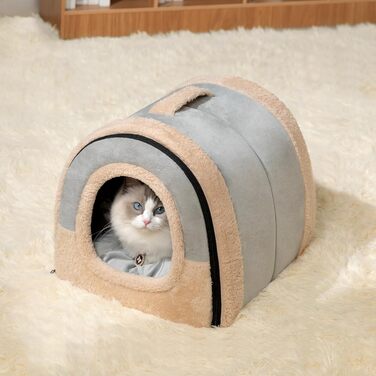 Кішечка Hollypet: ліжко для котів та маленьких собак, 2-в-1, тепле гніздо-печера з кришталевої оксамиту, сірий колір, для дому та вулиці