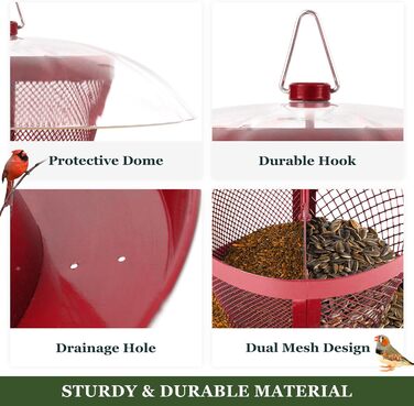 Фідер для птахів Kingsyard на відкритий простір: металеве плетіння, стійка до погодних умов купол, подвійний годівник, 1,1 кг, місткість для сніжків та кардиналів, однотонний (Getaway Solids)
