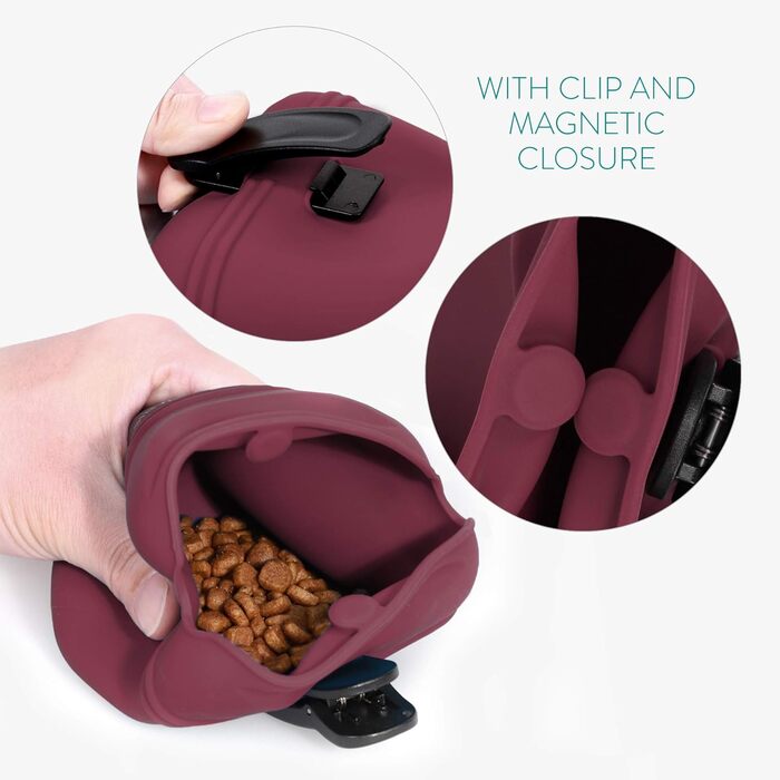 Набір з 2 Silikon Futterbeutel Navaris для собак - мішечки для ласощів, сухого та вологого корму (сірий & червоний)