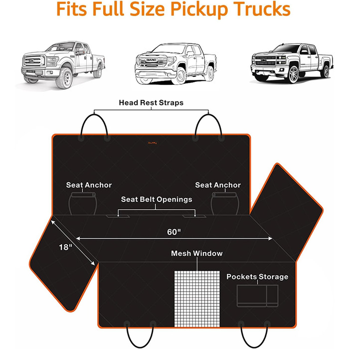 Водонепроникний чохол на сидіння для собак iBuddy, 900D, для пікапів F150 F250 XL, чорний