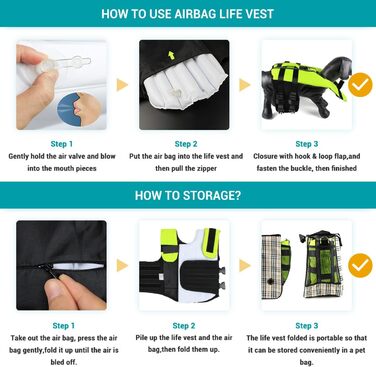Рятувальний жилет для собак NAMSAN - надувний, для малих, середніх та великих собак, зелений (M)
