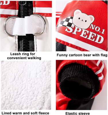 Костюм гонщика для собак FLAdorepet, тепла шкіряна куртка з льоновою кільцем, флісовий костюм для маленьких та середніх собак (Чорний, S)