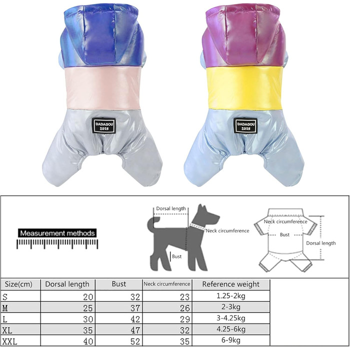 Зимовий одяг для собак: пуховик, комбінезон, зимова куртка. Вадостійкий верх, капюшон, пуховик (фіолетовий/жовтий, M)