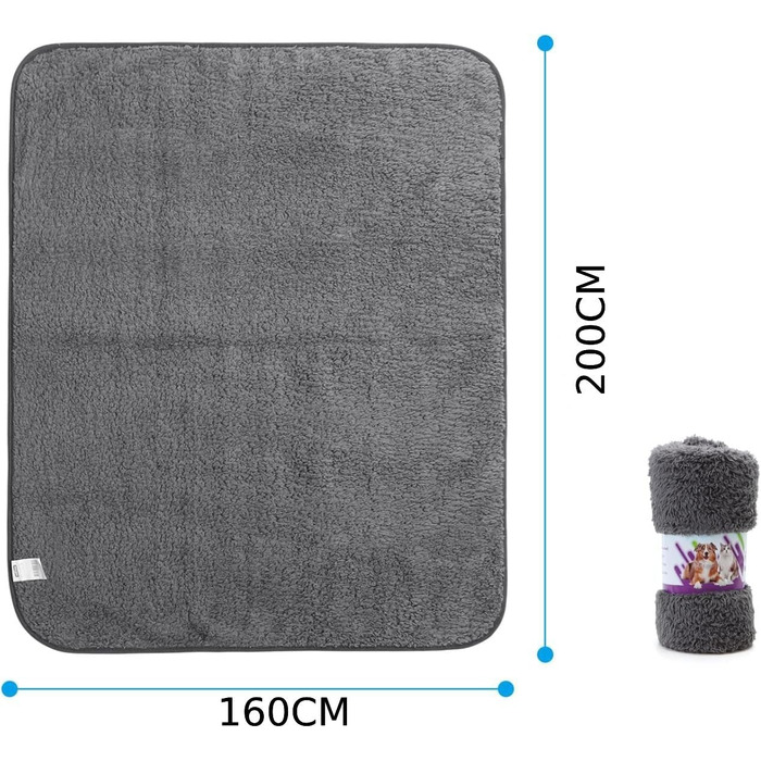 М'яка флісова підстилка для собак і котів Nobleza, 160 x 120 см (XXL 200 x 160 см), сіра