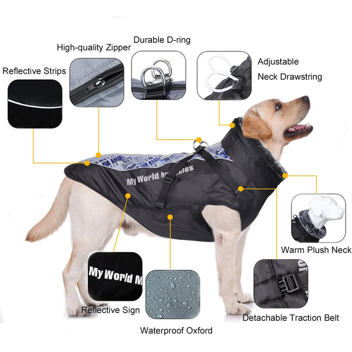 Зимовий теплий куртка для собак FeimaX, водонепроникний, з плюшем, для малих, середніх та великих собак XL (обхват грудей: 57 см, довжина спини: 42 см), темно-синій