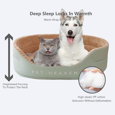 Ортопедичне ліжко для собак середнього розміру PETCUTE, миється, з антиковзною основою, заспокійливе ліжко для тварин (M, Хакі)