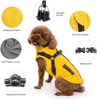 Зимова куртка для собак, вантажний бренд Ware, світловідбиваюча, водонепроникна жилетка для цуценят, тепла, з шлейкою для собак малих та середніх розмірів (XXL, жовта)