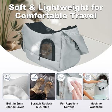 Транспортувальна сумка для собак та котів, до 3,2 кг, дихаюча, з кишенями, сірого кольору