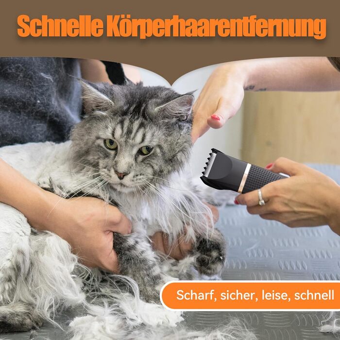 Машинка для стрижки тварин Leise Katze, професійна для котів та собак, з насадкою для лап, ножицями, гребінцем, USB-C зарядка, чорна
