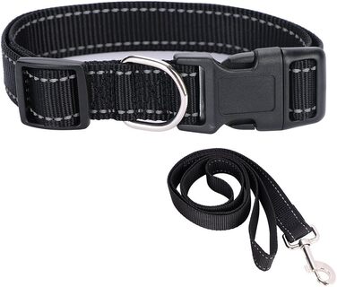 Нашийник для собак Türki XL чорного кольору з нейлону, з гравіюванням, світловідбиваючий, для великих, середніх та малих собак