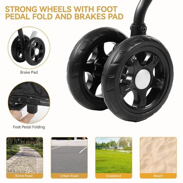 Візок для собак та котів DWVO, 11.3 кг, складаний, з подушкою та кошиком для зберігання, блакитно-чорний (45x80x103 см)