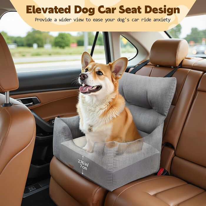 Автомобільний лежак для собак - переноска для маленьких собак до 20 кг з ременем безпеки, сірого кольору