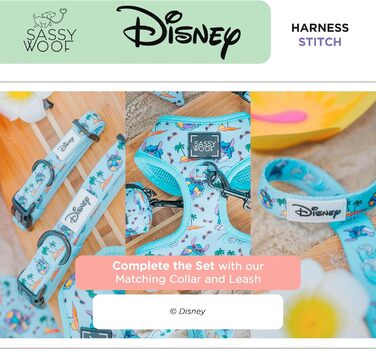 Регульована шлейка для собак Sassy Woof Disney Stitch S, дихаюча сітка, не тягне, подвійний D-кільце, патентований дизайн, для маленьких собак та цуценят, офіційна