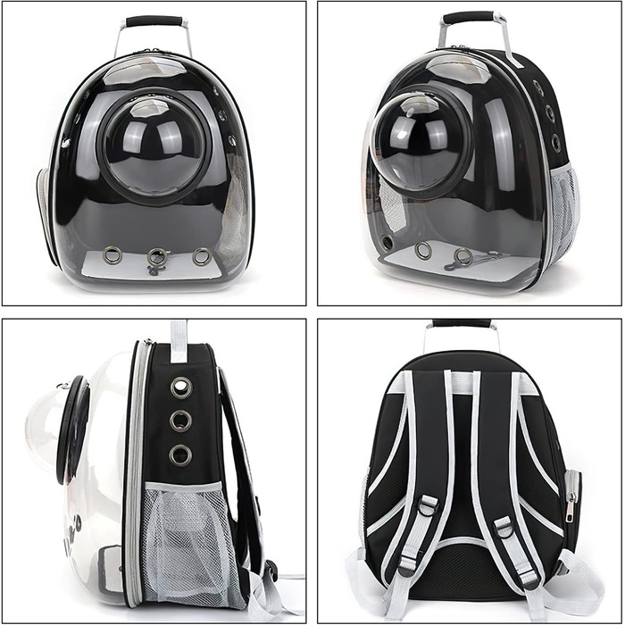 Рюкзак для кота/собаки Galatée, переноска для домашнього улюбленця, водонепроникний, прозорий, чорний, 35*45*28 см