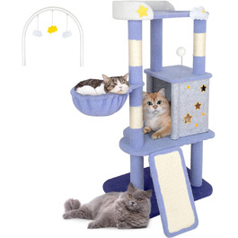 Котячий дряпак Happy & Polly 134,6 см, багаторівнева когтеточка для дому з плюшевим стовпом і підвісною іграшкою, лілова