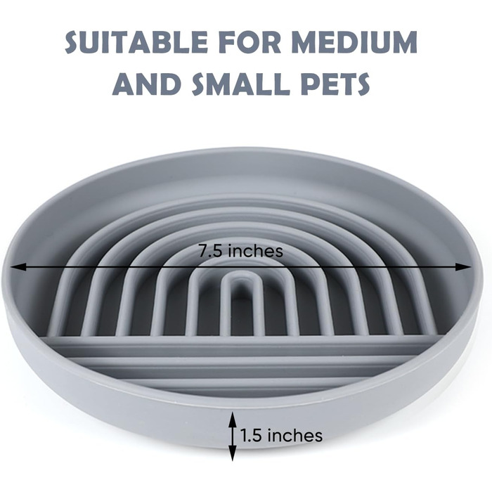 Силіконова миска для собак Slow Food, проти блювоти, не ковзає, сірого кольору