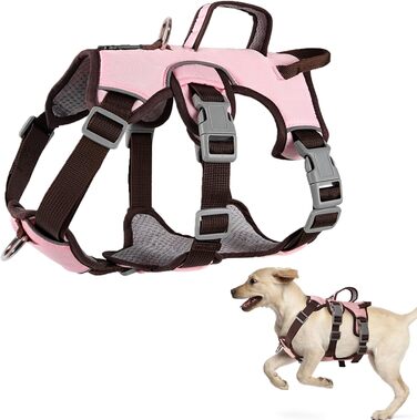 Нашийник для собак з двома ручками та кліпсами для повідків, анти-тяга, для собак середніх та маленьких порід, цуценят (чорний, рожевий)