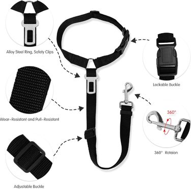 Автомобільний ремінь безпеки для собак, поводок для собак у авто, кріплення до підголівника, міцний поводок, шлейка для собак, котів та домашніх тварин (Чорний)