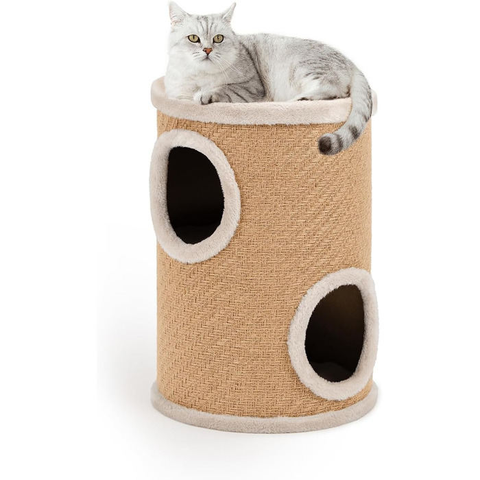 Котячий кігтетоп Lionto з сизалю з іграшковим м'ячиком та плюшевим обідком, висота 50 см. Стабільний кігтетоп для кошенят та дорослих котів, ідеальний догляд за кігтями та розваги, багато місць для ховання, діаметр 36 см, висота 50 см (джут).