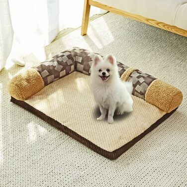 Ортопедичне собаче ліжко-софа з піднятими бортиками, сіре, розмір M (70x55x15 см), знімні спинки