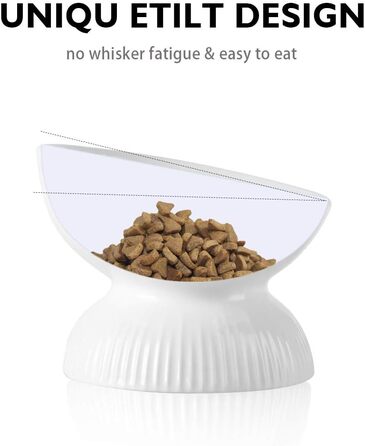 Підвищена годівниця для котів з кераміки, нахилена – проти блювоти, 280 мл, діаметр 15,5 см, білий колір