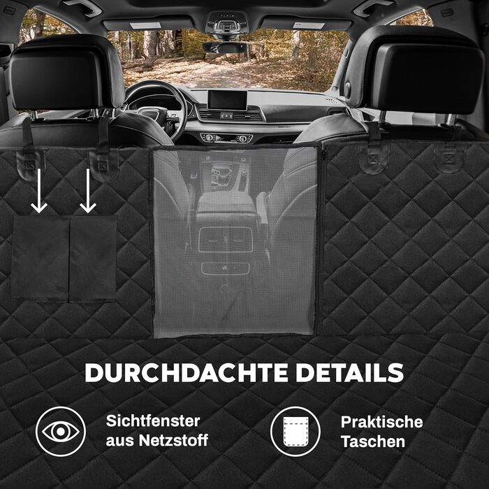 Захист для заднього сидіння автомобіля для собак Hainberger: водовідштовхувальний, стійкий до подряпин, з боковим захистом та оглядовим вікном, 137x147 см