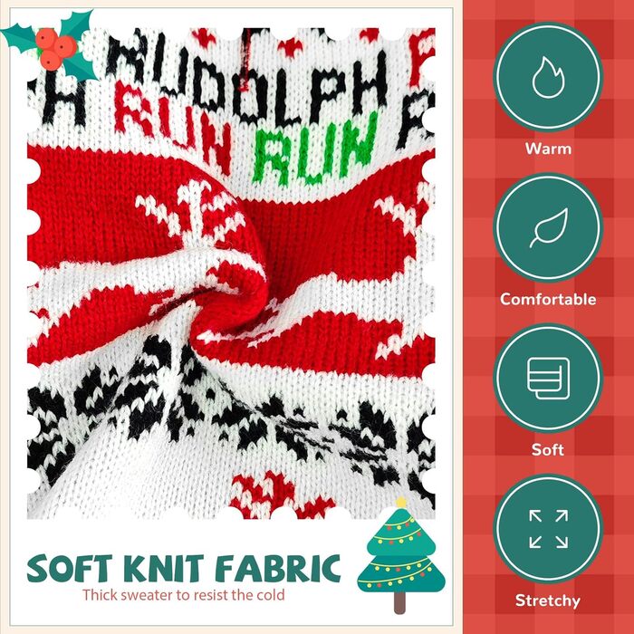 Святочний пуловер для собак, теплий, м'який, осінньо-зимовий, з високим коміром, в'язаний, для цуценят, милий олень, червоний, для собак, на Різдво, з короткими рукавами, (XX-Large, Червоний/Білий)