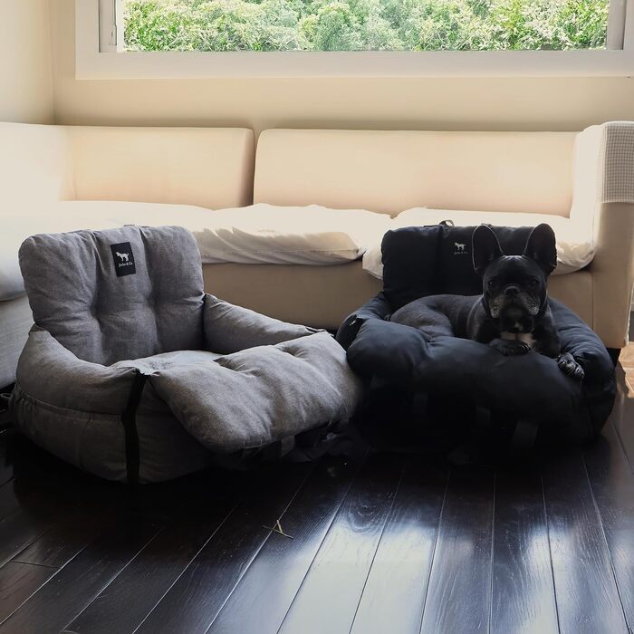 Автокрісло для собак JACKO & CO V2 Premium – підходить для малих та середніх тварин до 18 кг, з підстібкою та поворотком, сіре