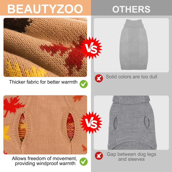 Пуловер для маленьких собак BEAUTYZOO, рогатий пуловер, теплий зимовий одяг, для холодної погоди, одяг для маленьких та середніх собак, цуценят, дівчаток та хлопчиків, хакі, розмір M (спинка: 41 см, груди: 53 см, шия: 33 см)