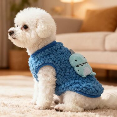 Теплий одяг для собак та котів (Чіхуахуа, Йоркширський тер'єр) FLAdorepet, фліс, зимовий, для маленьких цуценят, 3 шт., XXS (0,5–0,9 кг), милий динозавр