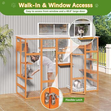 Catio Coziwow 264.2 см - великий вольєр для котів на вулицю, багатоповерховий, з водонепроникним дахом, оранжевий