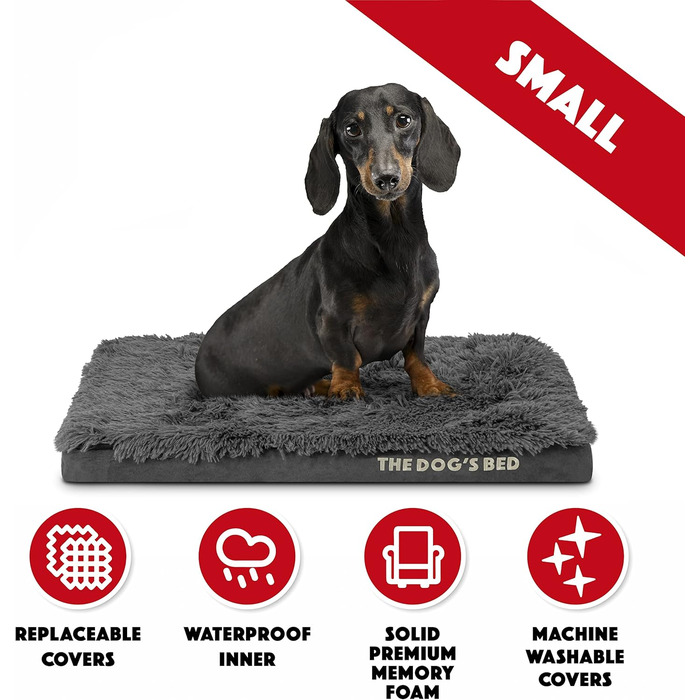 Ортопедичне ліжко для собак, велике, з штучного хутра, 101 x 64 x 10 см, вологостійке, з Memory Foam (матрац 71 x 48 x 5 см, сіре хутро)