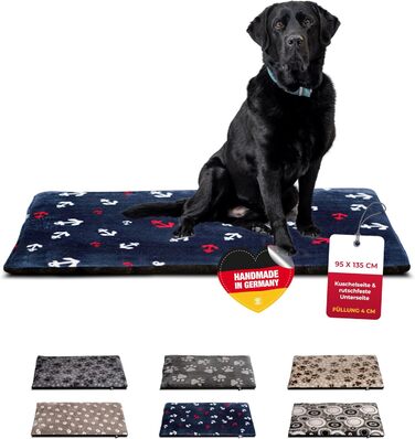Килимок для собак HS-Hundebett® XS (45x65 см) – ковзаюча поверхня та затишний завдяки 3 см наповнювачу – ідеально підходить для дивану, авто та переноски – Made in DE (95 x 135 см, Anker Blau)