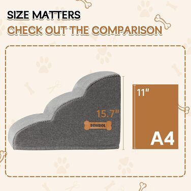 Сходинка для собак та котів Romrol, 3 сходинки, сіра – м'яка, з неслизьким покриттям, для захисту суглобів