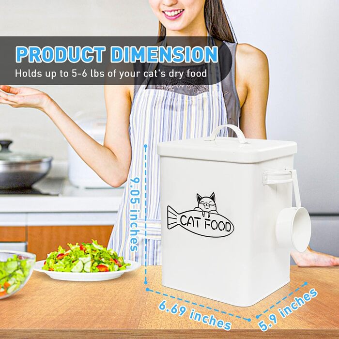 Контейнер для зберігання корму для собак та котів Vumdua, сільський дизайн, з кришкою та лопаткою, міцний, герметичний, середній розмір