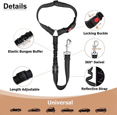 Авторемні безпеки для собак, 2 шт., регульовані, автокрісло для тварин, котів та собак (Чорний, 1 упаковка)