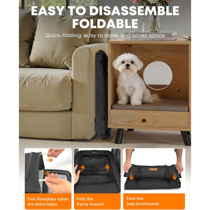 FOXFOCUS Сумка-переноска для собак з м'якими боковинами – 50,8 x 33 x 33 см, безпечний автокрісло, до 6,8 кг, верхній та бічний вхід, велика переноска для тварин з антицарапковим сітком, чорна